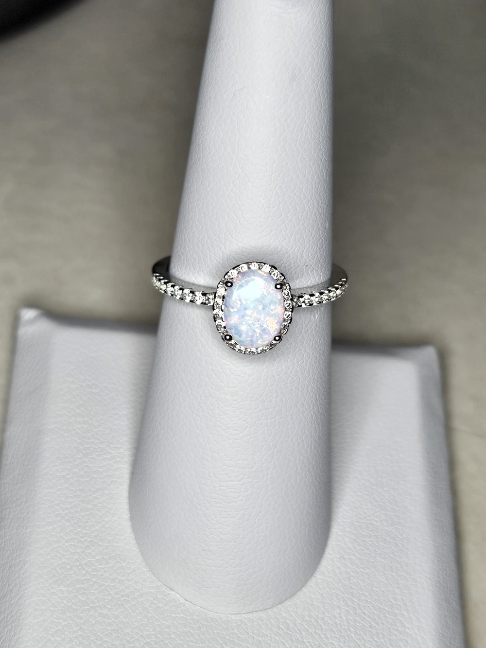 Sterling Silver White Opal Halo Ring